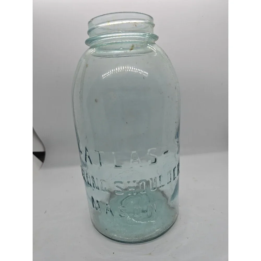 Atlas Strong Shoulder Mason Half Gallon Aqua Blue Jar w/Ball Zinc Lid Vintage